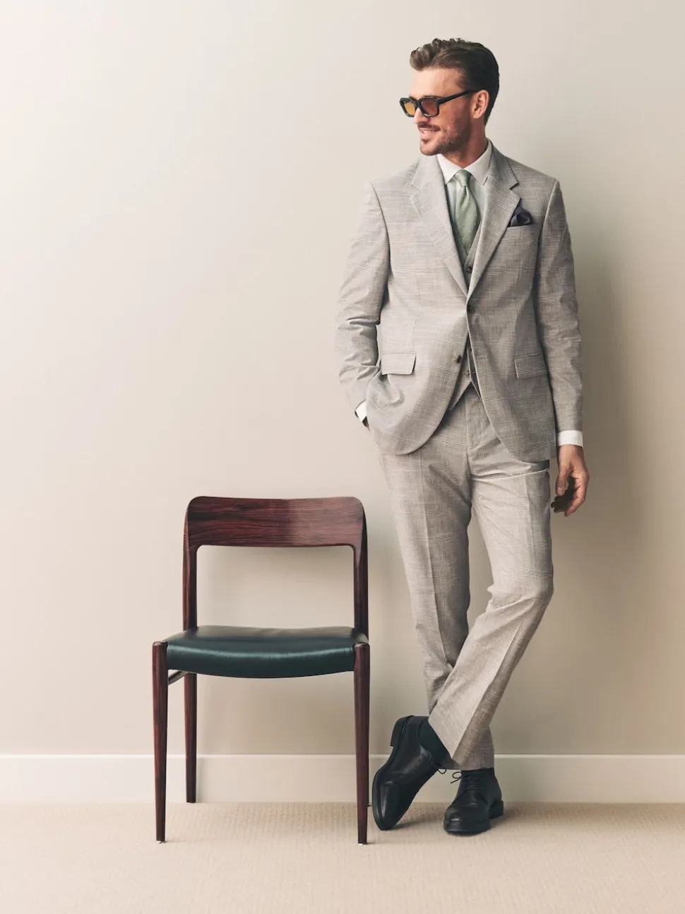 Neutral Tollegno Linen Blend Check Suit Waistcoat