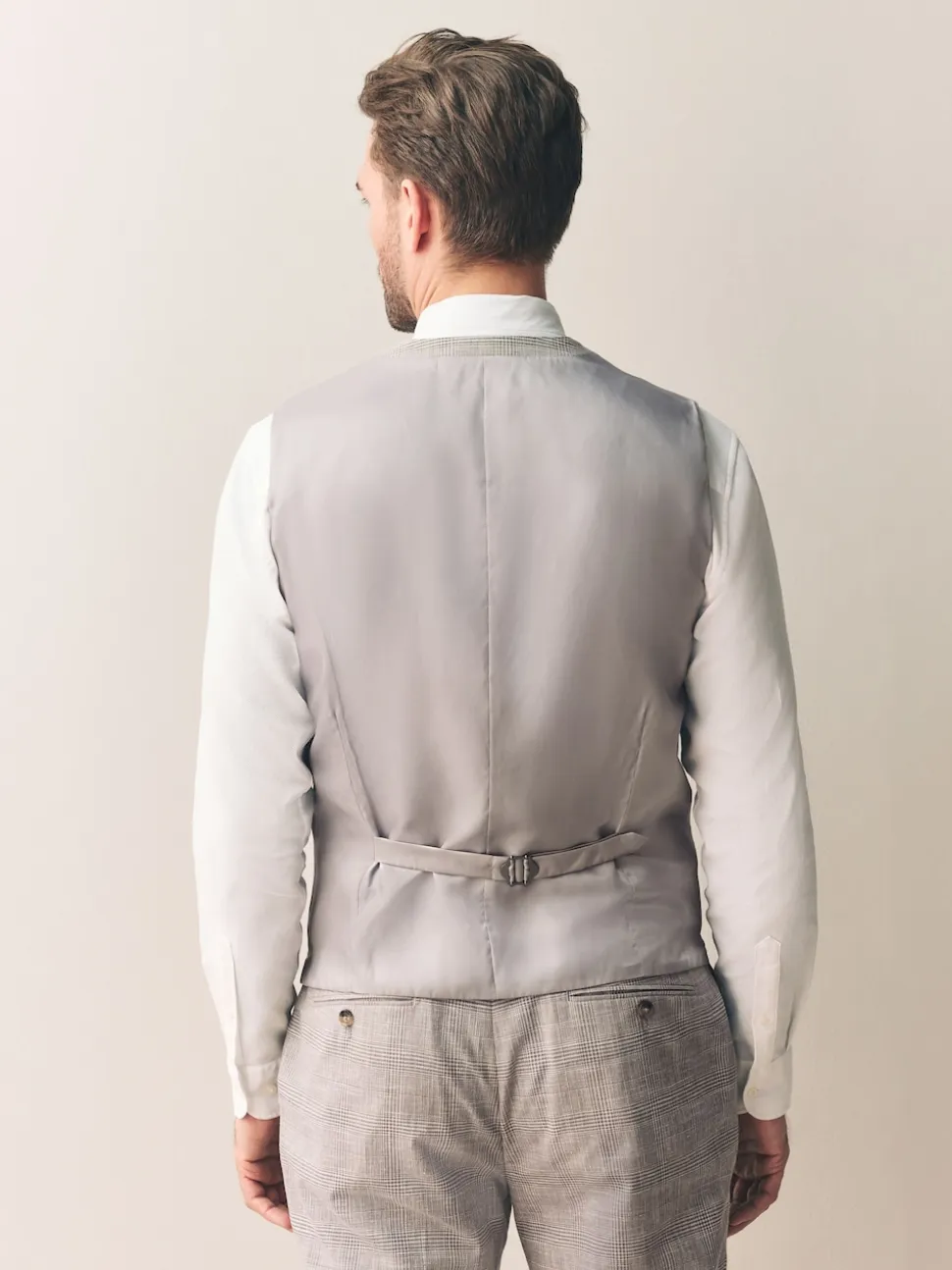 Neutral Tollegno Linen Blend Check Suit Waistcoat