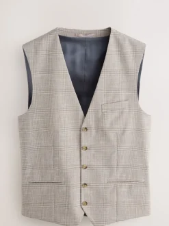 Neutral Tollegno Linen Blend Check Suit Waistcoat