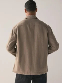 Neutral Twin Pocket Shacket Overshirt with Wool