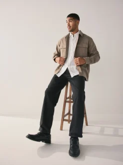 Neutral Twin Pocket Shacket Overshirt with Wool