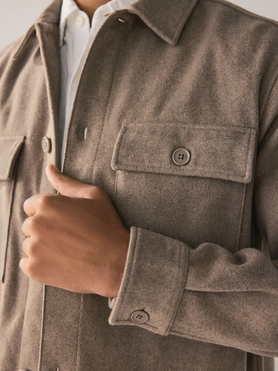 Neutral Twin Pocket Shacket Overshirt with Wool