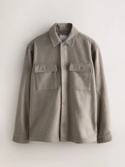 Neutral Twin Pocket Shacket Overshirt with Wool