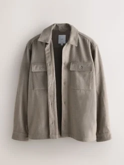 Neutral Twin Pocket Shacket Overshirt with Wool