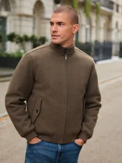 Neutral Wool Look Borg Lined Harrington Jacket