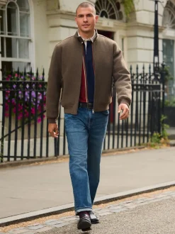 Neutral Wool Look Borg Lined Harrington Jacket