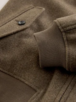 Neutral Wool Look Borg Lined Harrington Jacket