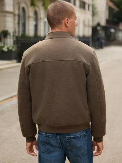 Neutral Wool Look Borg Lined Harrington Jacket