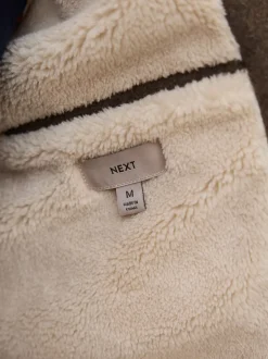 Neutral Wool Look Borg Lined Harrington Jacket