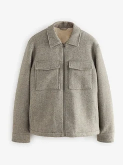 Neutral Wool Rich Borg Lined Shacket
