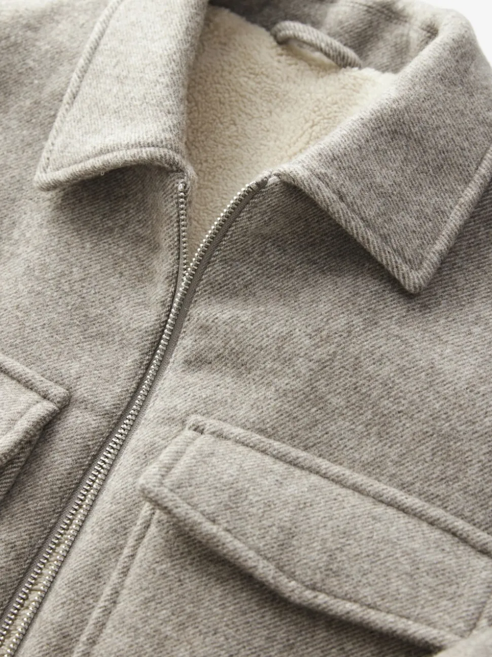 Neutral Wool Rich Borg Lined Shacket