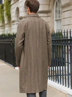Neutral Wool Rich Italian Fabric Dogtooth Check Coat