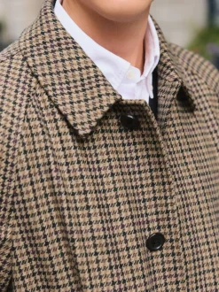 Neutral Wool Rich Italian Fabric Dogtooth Check Coat