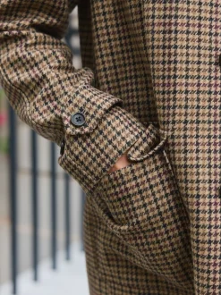 Neutral Wool Rich Italian Fabric Dogtooth Check Coat