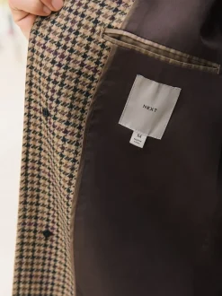 Neutral Wool Rich Italian Fabric Dogtooth Check Coat