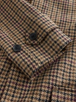 Neutral Wool Rich Italian Fabric Dogtooth Check Coat