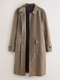 Neutral Wool Rich Italian Fabric Dogtooth Check Coat