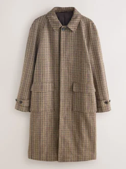 Neutral Wool Rich Italian Fabric Dogtooth Check Coat
