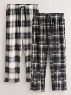 Neutral/Black Check Motionflex Cosy Open Hem Pyjama Bottoms 2 Pack