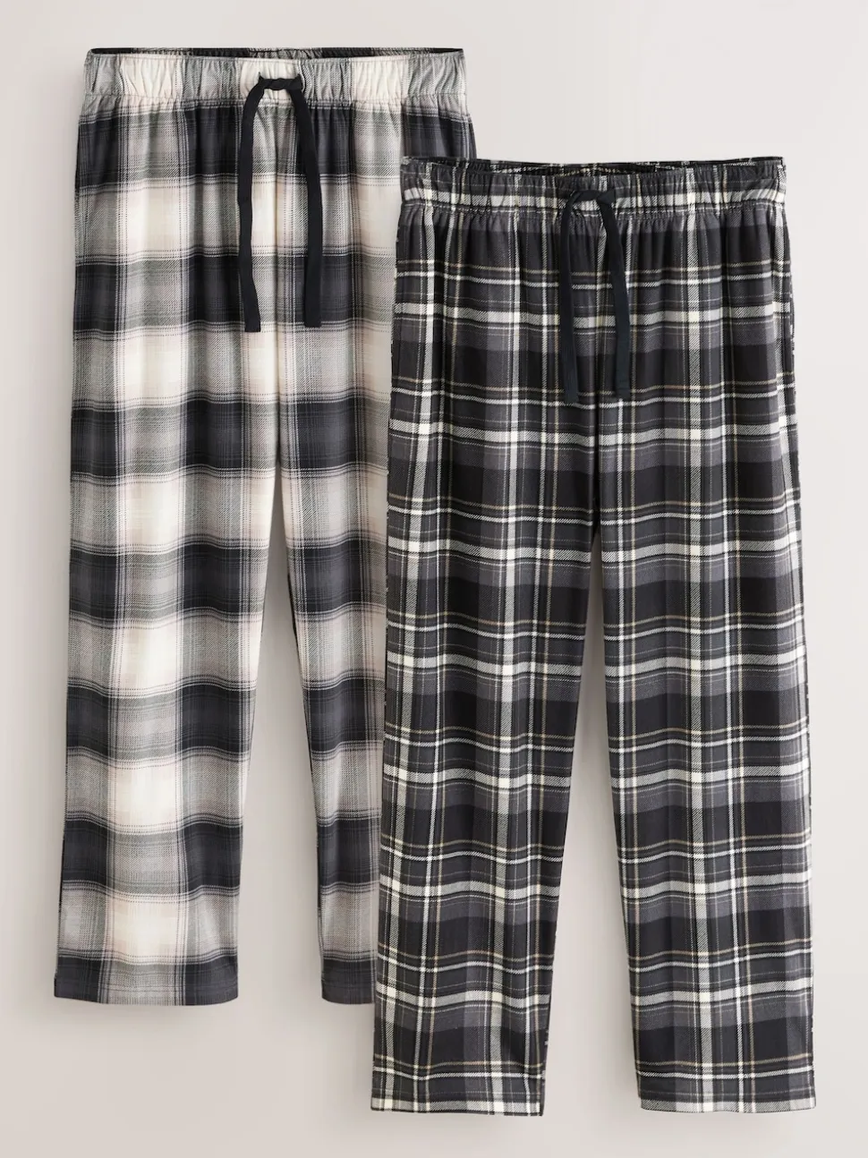 Neutral/Black Check Motionflex Cosy Open Hem Pyjama Bottoms 2 Pack