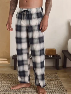 Neutral/Black Check Motionflex Cosy Open Hem Pyjama Bottoms 2 Pack