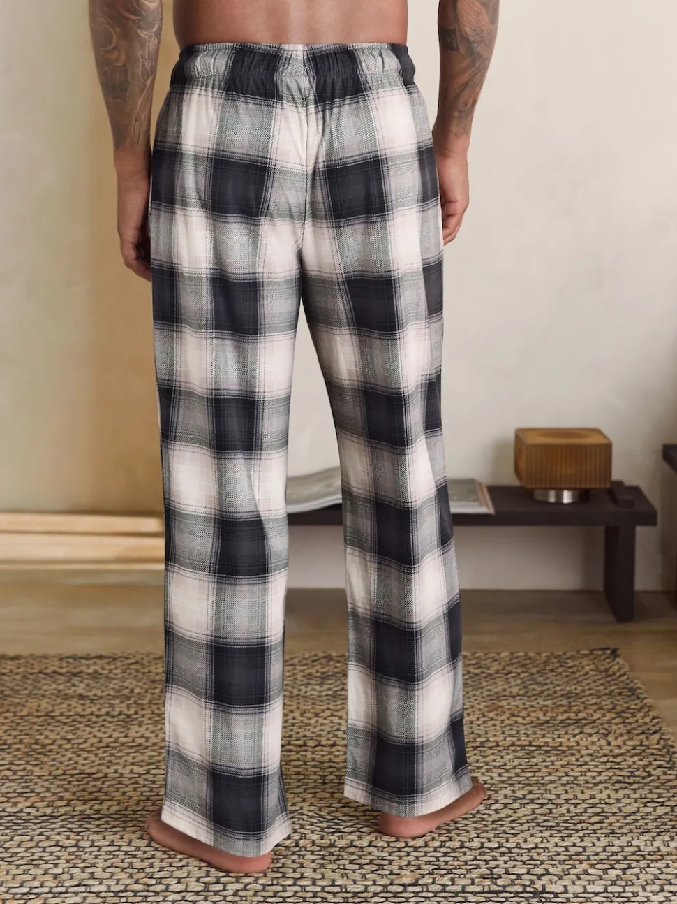 Neutral/Black Check Motionflex Cosy Open Hem Pyjama Bottoms 2 Pack