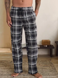 Neutral/Black Check Motionflex Cosy Open Hem Pyjama Bottoms 2 Pack