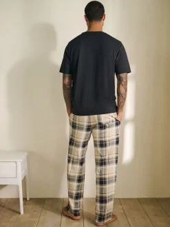 Neutral/Black Check Short Sleeve Jersey Pyjamas Set