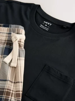Neutral/Black Check Short Sleeve Jersey Pyjamas Set