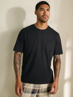 Neutral/Black Check Short Sleeve Jersey Pyjamas Set