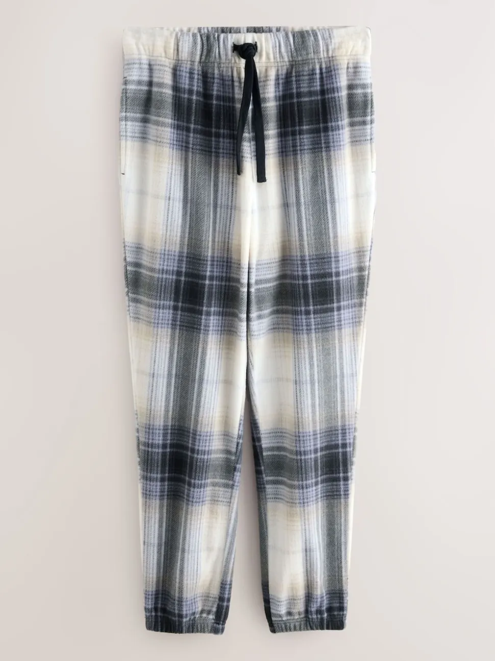 Neutral/Blue Thermal Fleece Zip Through Check Long Sleeve Pyjamas Set