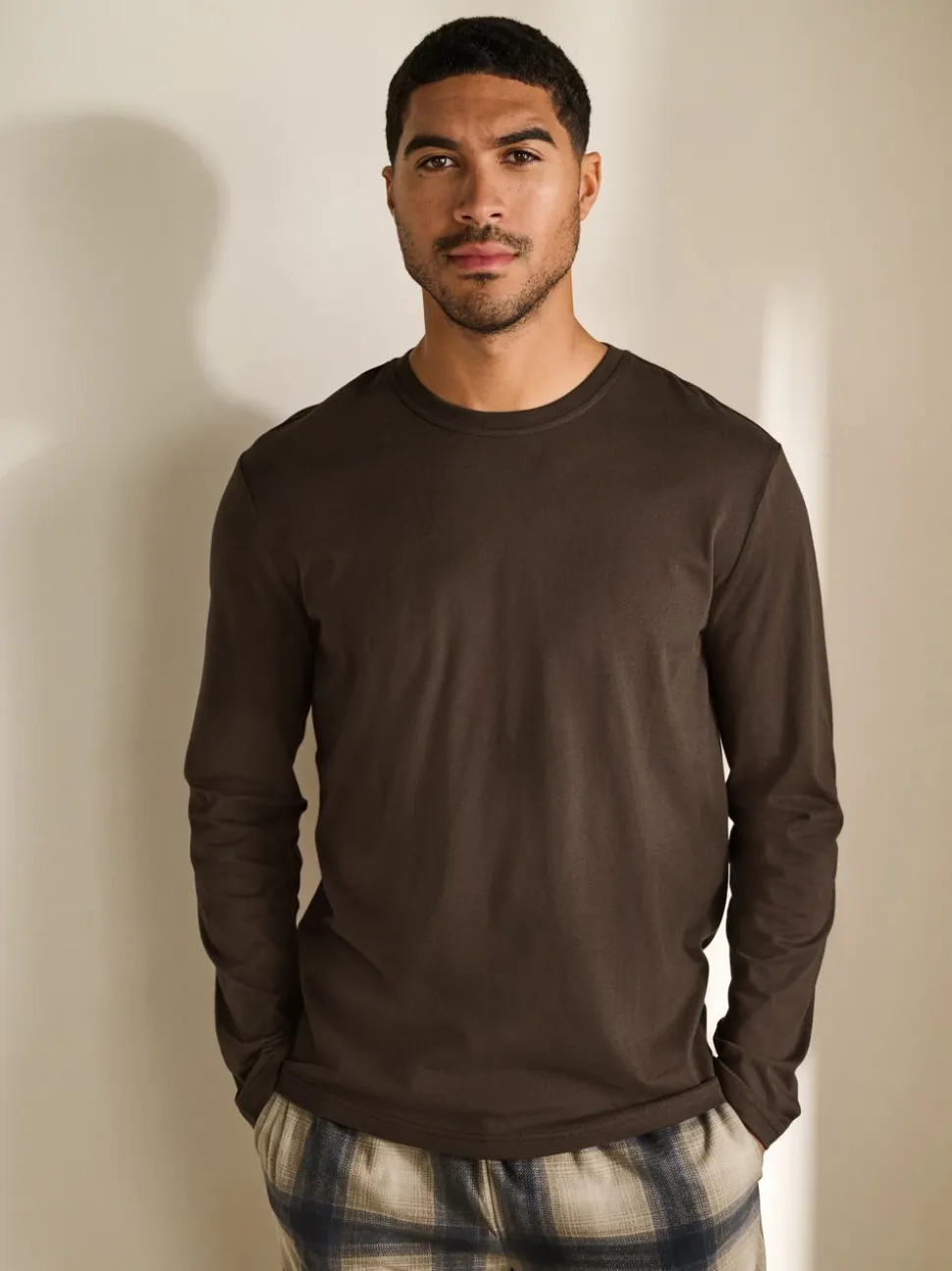 Neutral/Brown Check Motionflex Cosy Long Sleeve Cuffed Pyjamas