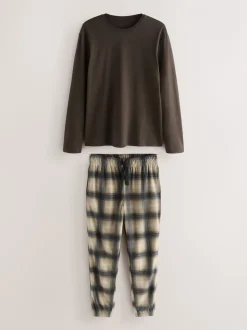 Neutral/Brown Check Motionflex Cosy Long Sleeve Cuffed Pyjamas