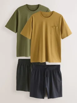 Neutral/Khaki Green Jersey Short Pyjamas Set 2 Pack
