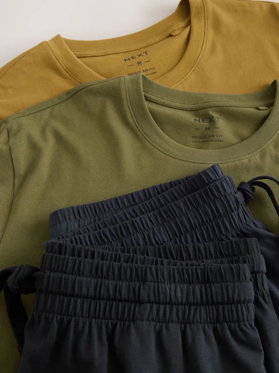 Neutral/Khaki Green Jersey Short Pyjamas Set 2 Pack
