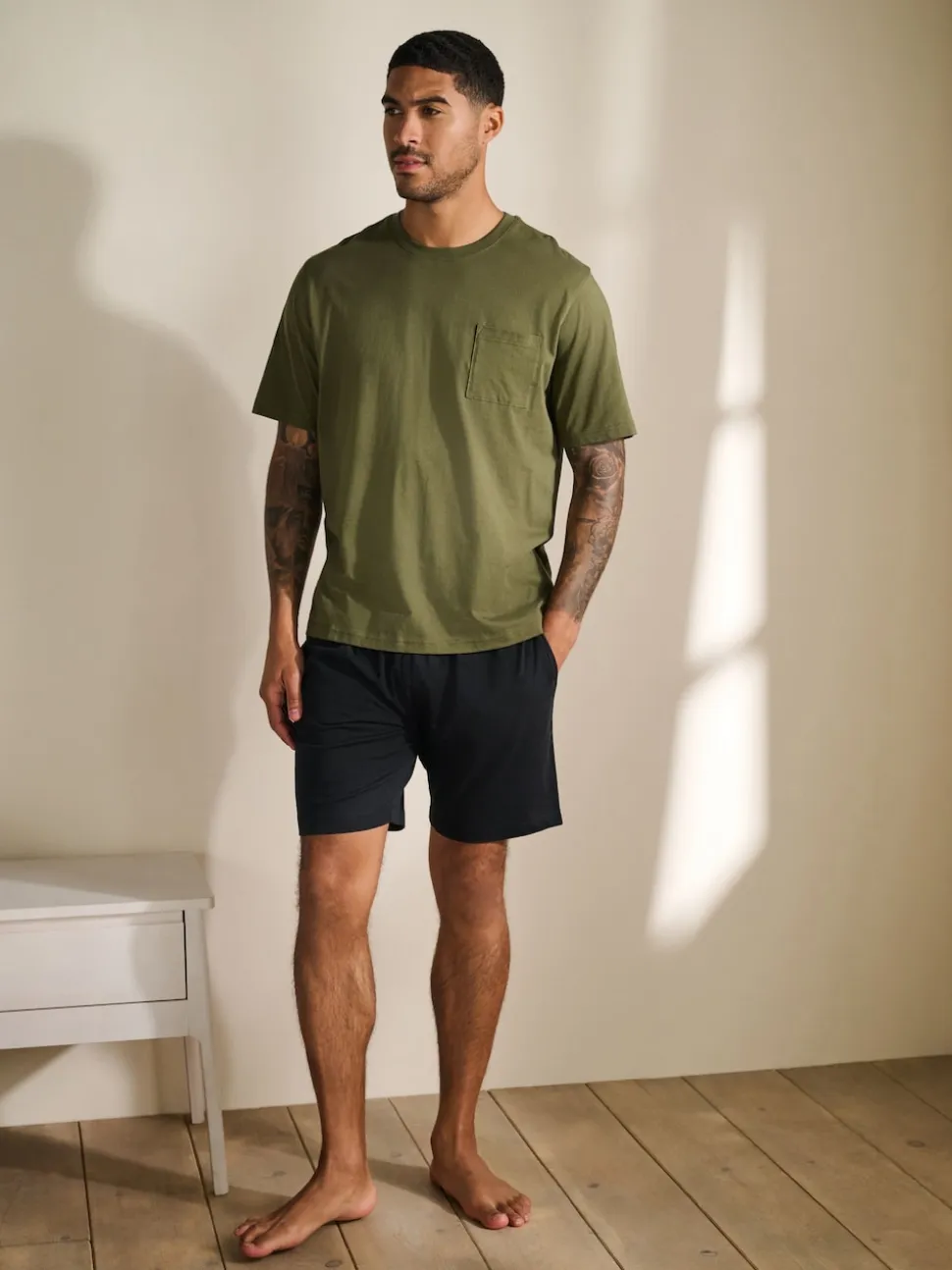Neutral/Khaki Green Jersey Short Pyjamas Set 2 Pack