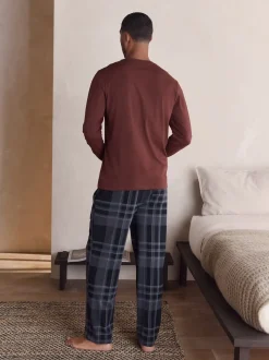Neutral/Navy Check Jersey Short Sleeve Pyjamas Set 2 Pack