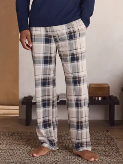 Neutral/Navy Check Jersey Short Sleeve Pyjamas Set 2 Pack