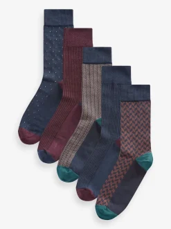 Neutral/Navy Pattern Smart Socks 5 Pack
