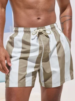 Neutral/White Stripe Swim Shorts