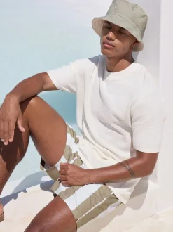 Neutral/White Stripe Swim Shorts