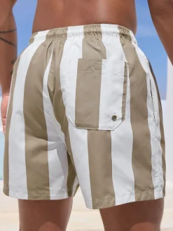Neutral/White Stripe Swim Shorts