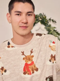 Oatmeal Hamish The Highland Cow Matching Family Christmas Pyjamas
