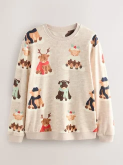Oatmeal Hamish The Highland Cow Matching Family Christmas Pyjamas