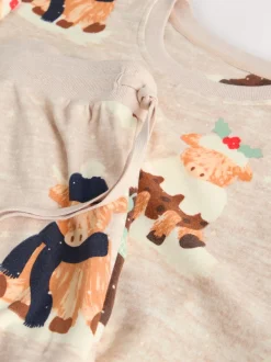Oatmeal Hamish The Highland Cow Matching Family Christmas Pyjamas
