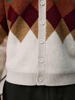 Oatmeal Multi Relaxed Fit Argyle Cardigan with Wool