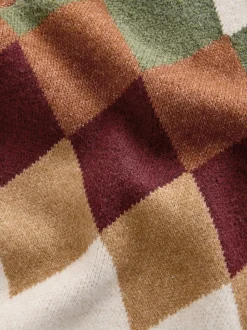 Oatmeal Multi Relaxed Fit Argyle Cardigan with Wool