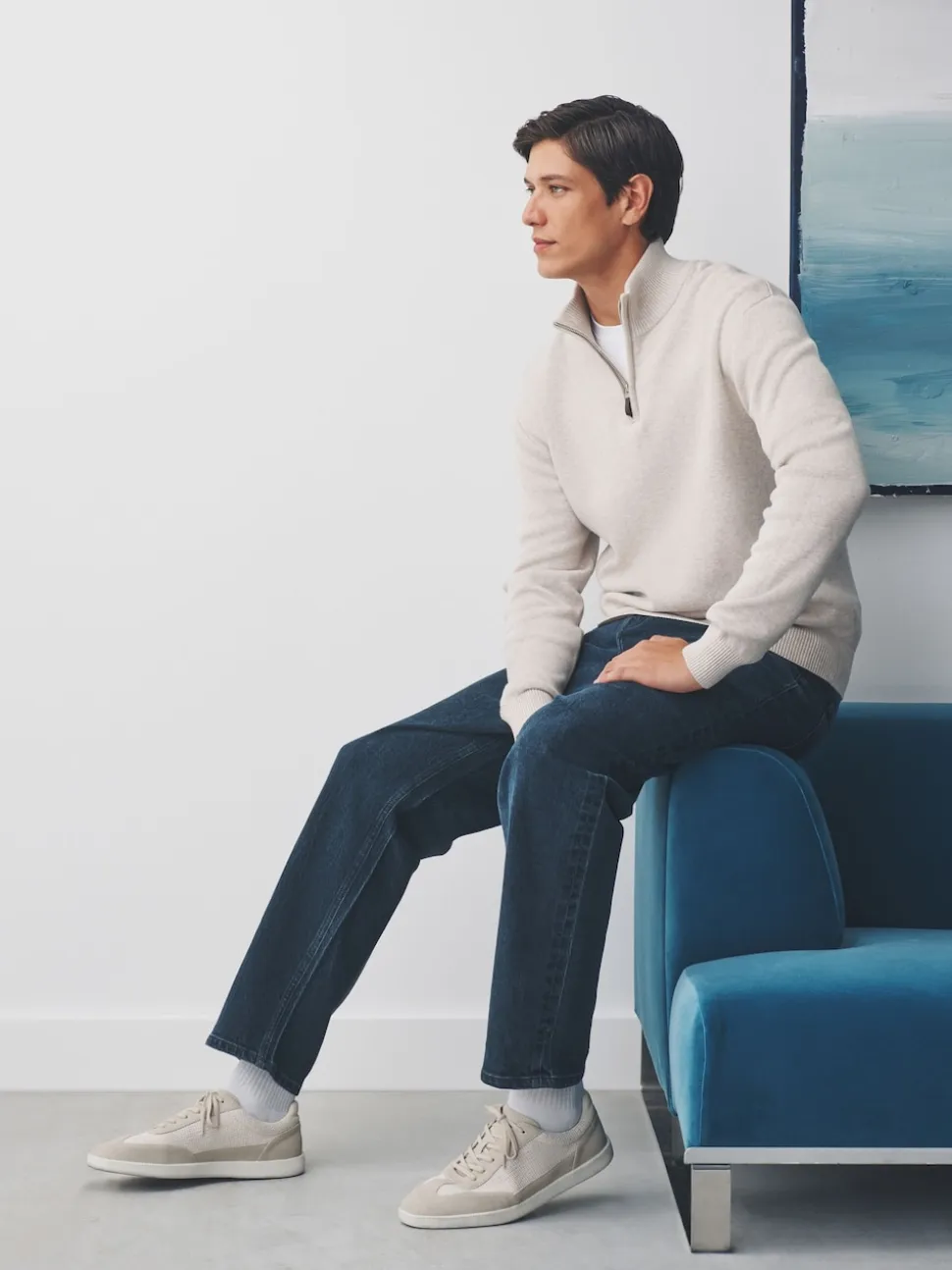 Oatmeal Plain N.Premium Regular Fit 100% Cotton Premium Quarter Zip Jumper