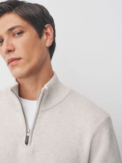 Oatmeal Plain N.Premium Regular Fit 100% Cotton Premium Quarter Zip Jumper