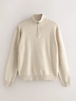 Oatmeal Plain N.Premium Regular Fit 100% Cotton Premium Quarter Zip Jumper